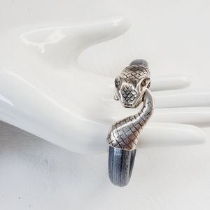 Leather Silver Plated Snake Bracelet